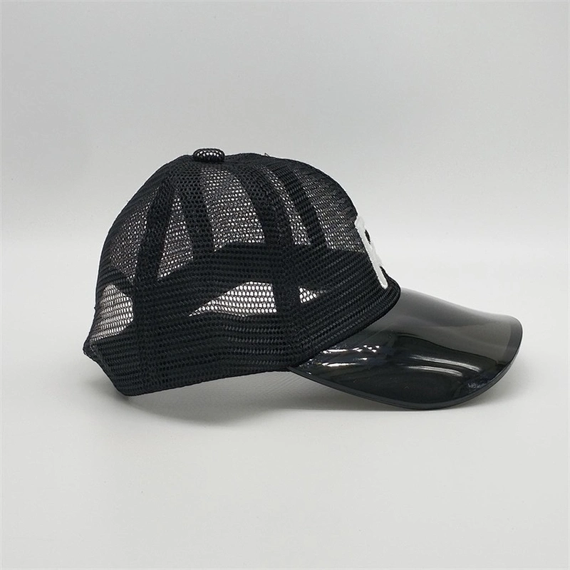 2019 Hot Sale Black PVC Transparent Visor 3D Patches Embroidery Custom Logo Full Mesh Summer Trucker Hat Caps