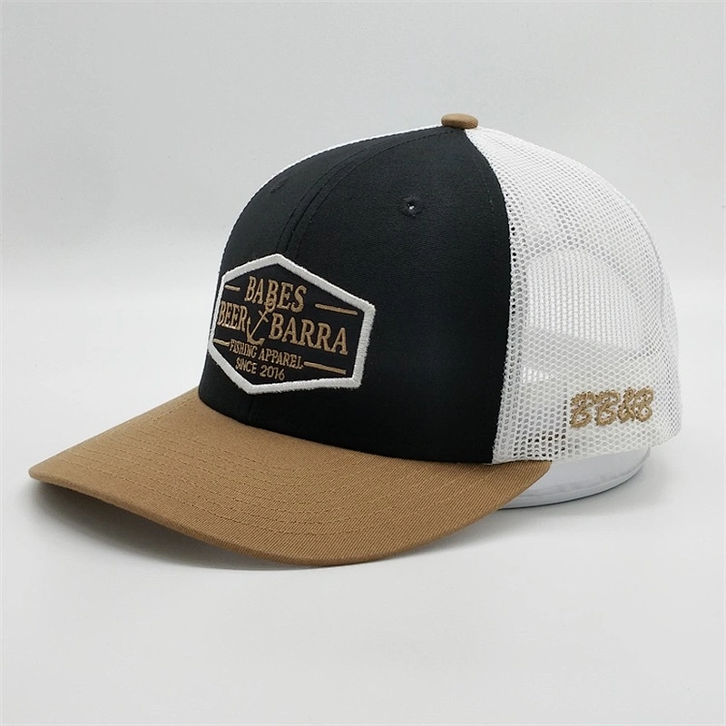 2019 High Quality New Customized Black Cotton Sports White Mesh Baseball Cap Trucker Hats With Woven Patch
