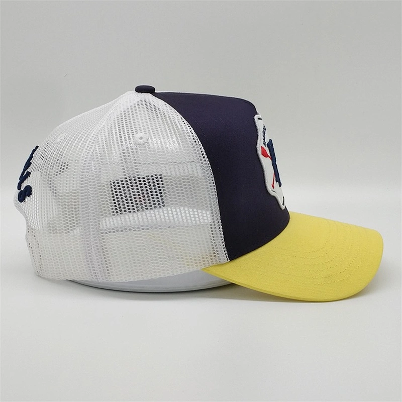 Customizable Applique Embroidered Patch Hats,Yellow Trucker Hat Snap Back,Structured Cap Contrast Stitching Trucker Cap