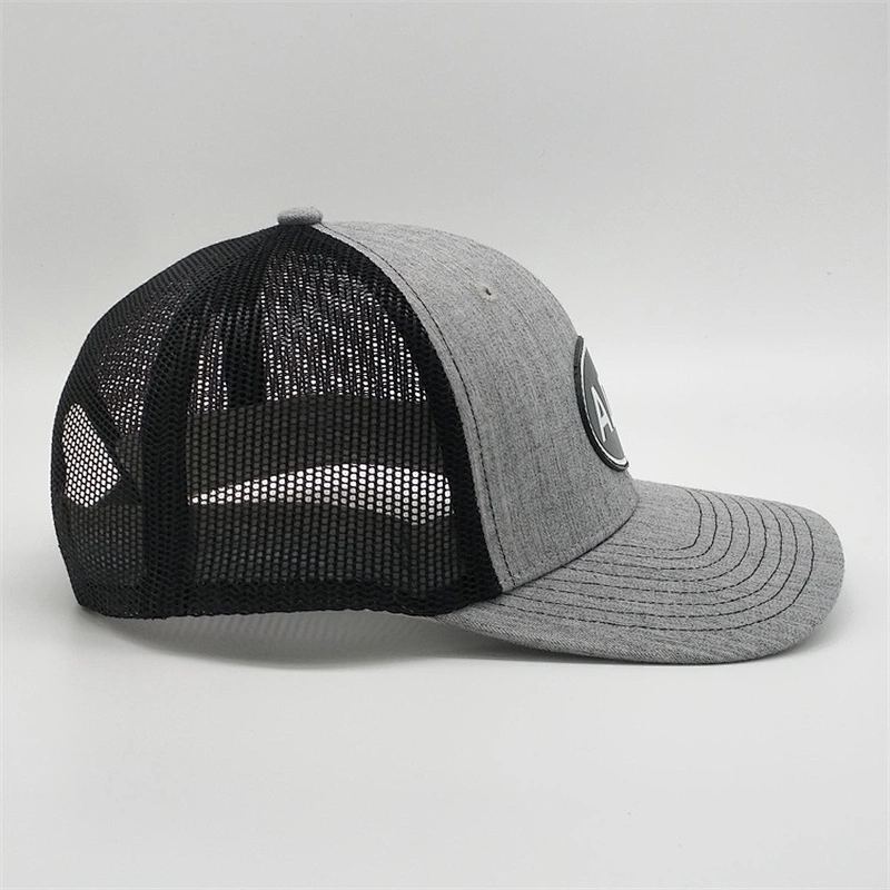 High Quality Grey Snapback hat,   Custom  Logo Mesh Caps Hat ,  Cotton PVC Rubber Patch Trucker Hat