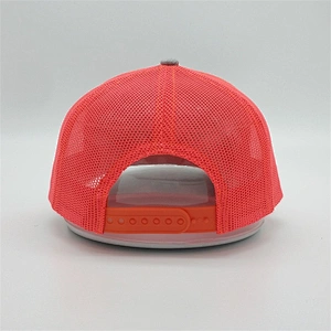 Wholesale 6 Panel Mesh Trucker Cap,Adjustable Heather Grey Snapback Hat,Custom Flat Embroidered Trucker Caps