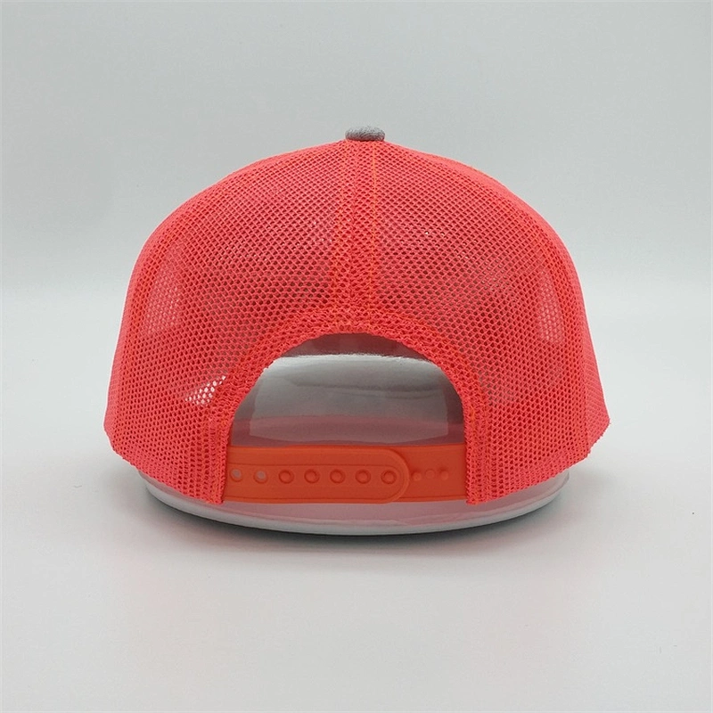 Wholesale 6 Panel Mesh Trucker Cap,Adjustable Heather Grey Snapback Hat,Custom Flat Embroidered Trucker Caps