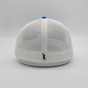 Custom 6 Panel Blue Trucker Cap,High Quality 3D Embroidery Trucker Hats,White Mesh Dry Fit Hat