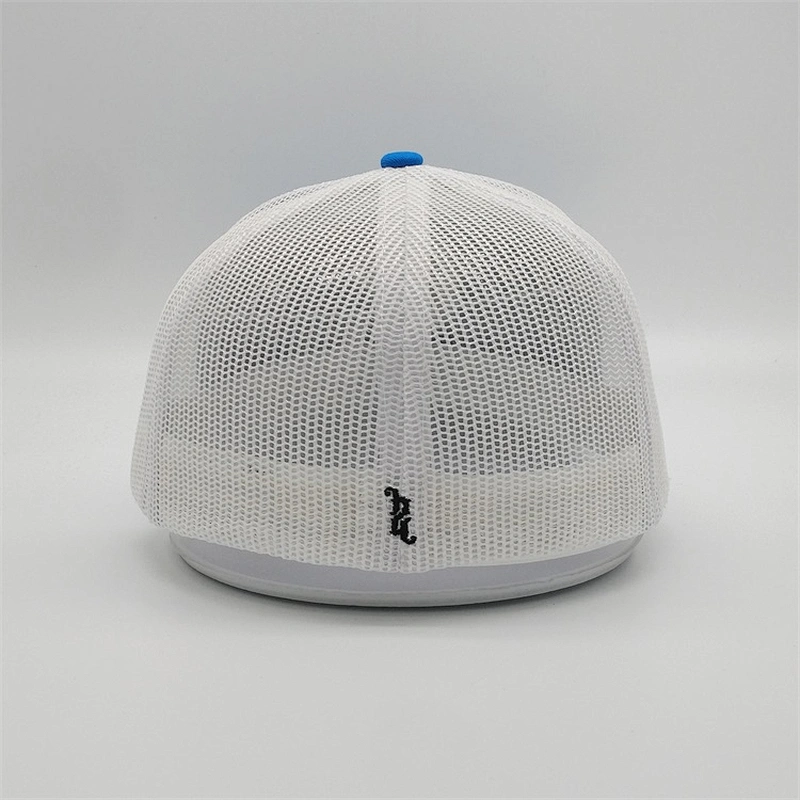 Custom 6 Panel Blue Trucker Cap,High Quality 3D Embroidery Trucker Hats,White Mesh Dry Fit Hat