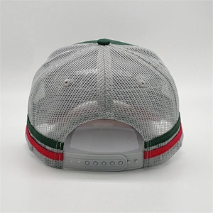 Custom 5 Panel Embroidery Logo Hat,Red Underbrim Snapback Trucker Cap,High Crown Mint Green Stripes Trucker Hat