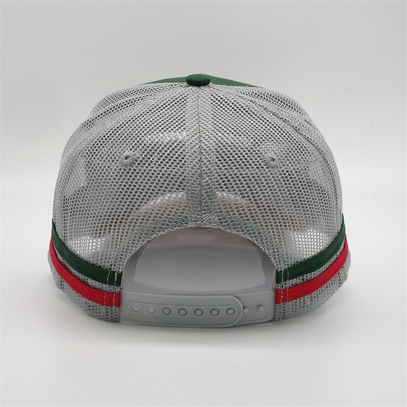 Custom 5 Panel Embroidery Logo Hat,Red Underbrim Snapback Trucker Cap,High Crown Mint Green Stripes Trucker Hat