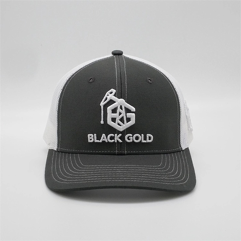 Custom 3D embroidered BLACK GOLD trucker cap,six panel low profile mesh plastic snapback ,black men sports trucker hats