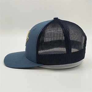Wholesale Make Rubber Patch Brim Trucker Cap,6 Panel Navy Blue Baseball Hats,Custom Black Mesh Sports Hat