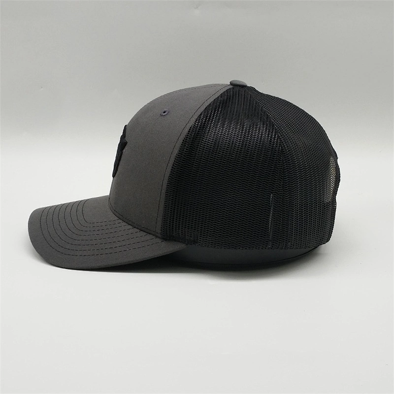 Factory Price Dark Black Black Mesh Truck Hats,New Fashion 6 Panel Unisex Polyester Trucker Cap,Design Embroidery Logo Hats