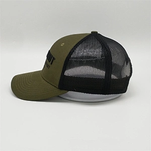 3d 6 Panel Embroidery Army-Green Trucker Caps, Cotton Mesh Trucker Hats With Custom Logo , Adjustable Closure Adult Trucker Caps