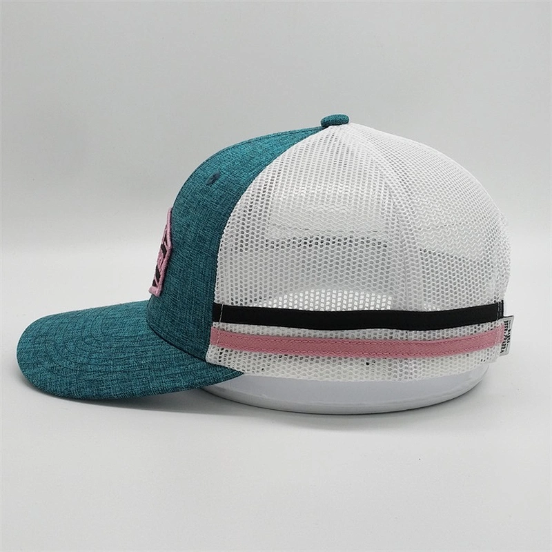 Fashion Embroidered Patch Trucker Hats,Custom Contrast Color Strip Band Hats,New Style Heather Green Trucker Caps