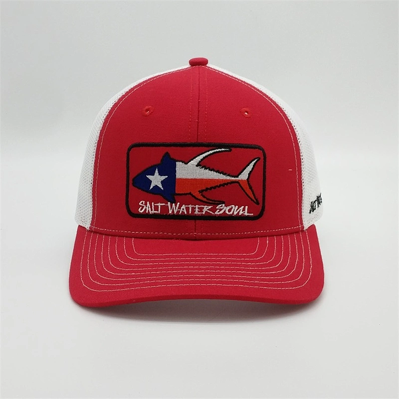 OEM Fish Summer Trucker Caps,Design Embroidery Side Logo Mesh Caps,Applique Patch Red Trucker Hats