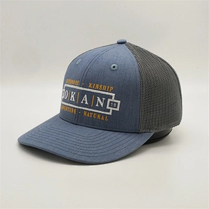 Custom Glod Embroidery Patches Caps,Unisex Adults Truck Caps,Heather Blue Gray Trucker Hats