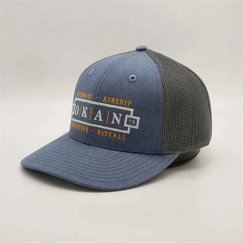Custom Glod Embroidery Patches Caps,Unisex Adults Truck Caps,Heather Blue Gray Trucker Hats