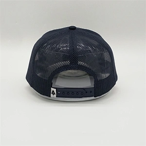 High Quality Navy Blue Trucker Snapback,  White 3D Embroidered Logo Mesh Caps Hat ,  Cotton PVC Rubber Patch Hat