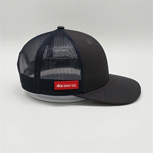 OEM Service Custom Brim Blank Snapback Cap, Navy Blue Mesh Trucker Hat,Plain Black Rubber Patch Flat Brim Hat