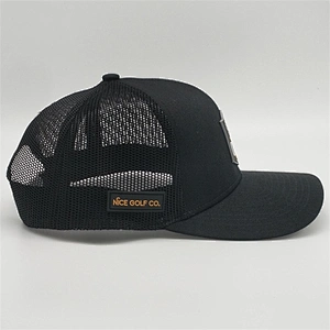 High Quality Plain  Black Snapback Hat,   Custom  Logo Mesh Caps  ,  Cotton PVC Rubber Patch  Promotion Trucker Hat