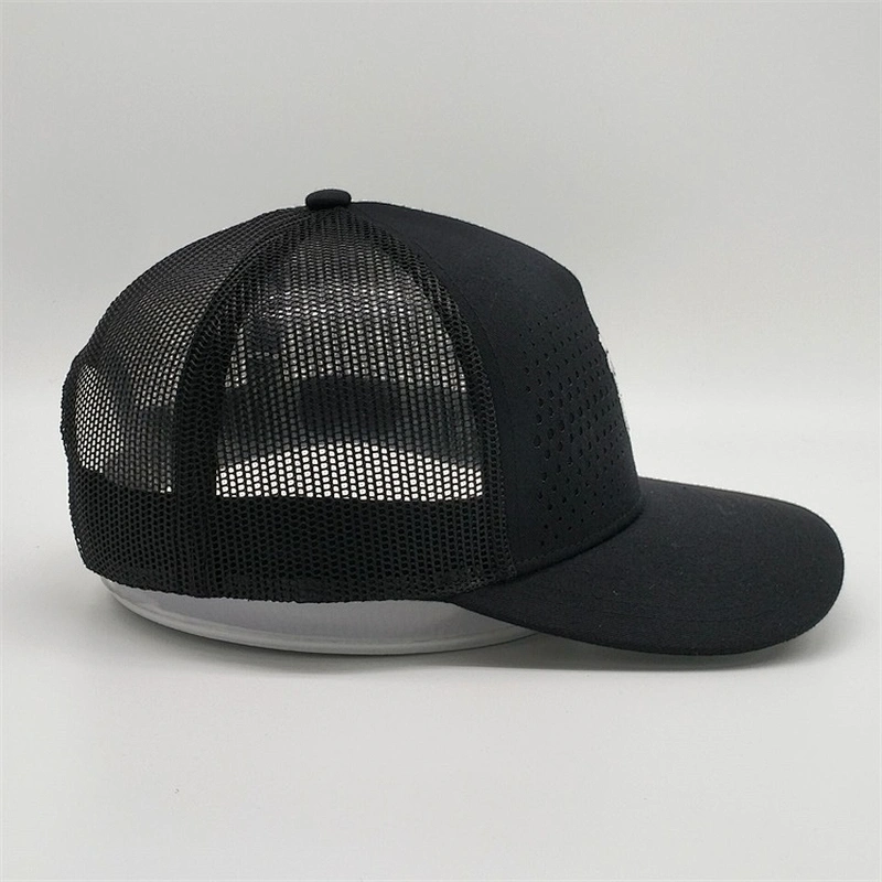 OEM Printing Tape Trucker Caps,Designed Flat Stitching Mesh Caps,5 Panels Hole Black Trucker Hats