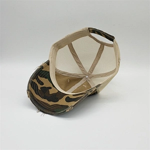 Custom Design Distressed Brim 6 Panel Cheap Mesh Blank Camo Trucker Baseball Cap Hats
