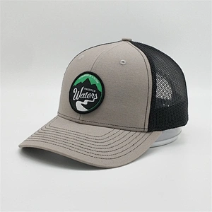 Top Quality Customized 6 Panel Black Sports Mesh Heather Grey Baseball Cap Trucker Hats With Woven Patch