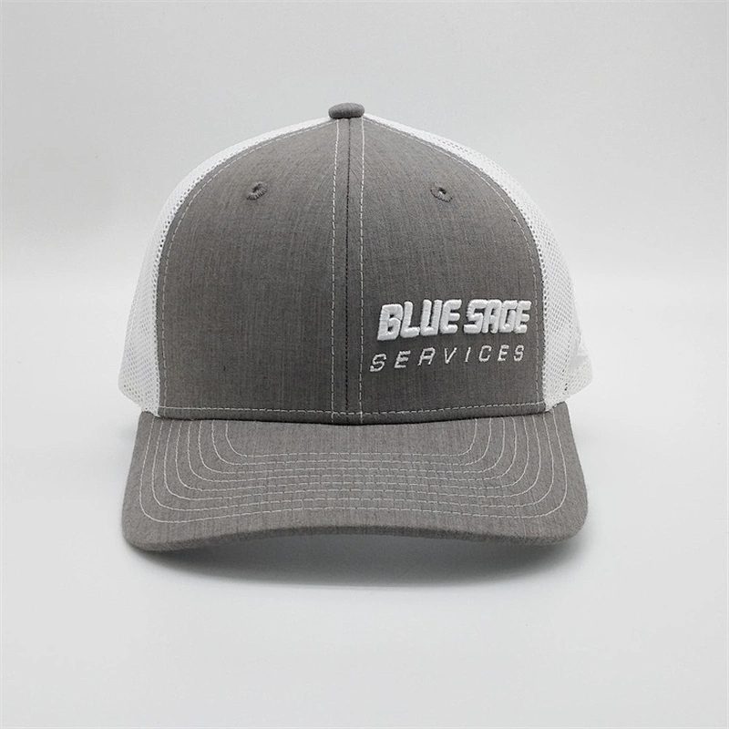Customized High Quality Mens Basic 3D Embroidery Heather Gray Mesh Truckers Hats Caps