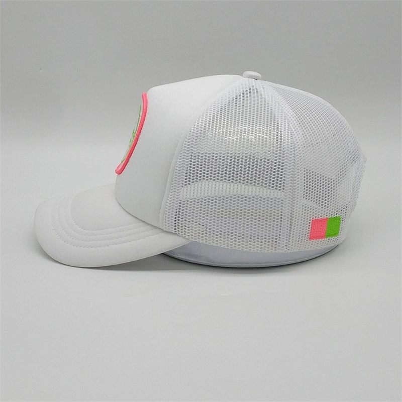 Custom Foam 5 Panel Trucker Hat Multi Color,3d Embroidery Design White Mesh Trucker Cap,Nylon Embroidery Patch Cap