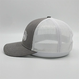 Custom White Embroidered Logo Trucker Cap,Heather Grey Trucker Hat,Adjustable Snapback Mesh Hats