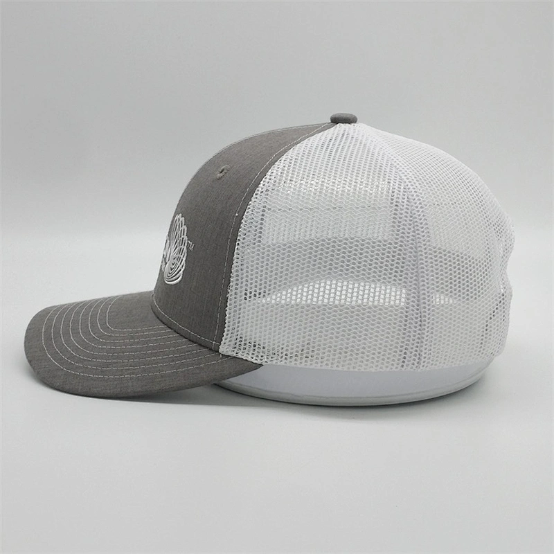 Custom White Embroidered Logo Trucker Cap,Heather Grey Trucker Hat,Adjustable Snapback Mesh Hats