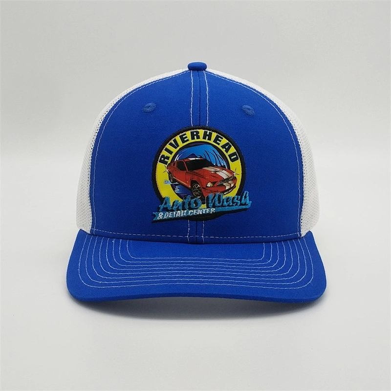 Customized Sublimation Embroidery Patch Silk Printing Royal Blue Hats Trucker Caps