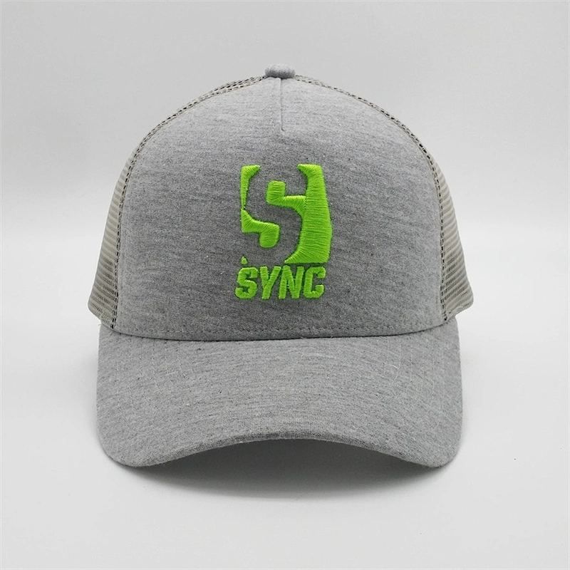 Plain Knitting Fabric Trucker Caps,Nylon Green 3d Embroidery Logo Caps,Customized 5 Panels Light Gray Trucker Hats