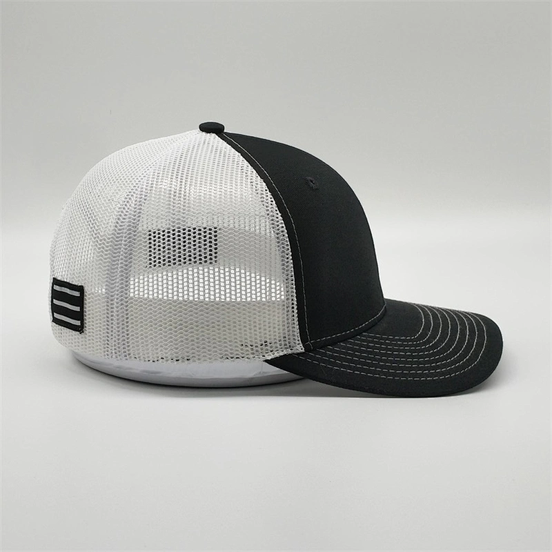 Factory Price Plain Woven Label Usa Flag Patch Snapback Caps PVC Logo Black Trucker Hat With Pvc Patch
