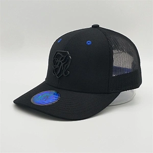 New Customized Yellow Label Sticker Caps,High Quality Personalized Mesh Cap,Black Metal Logo Trucker Hat