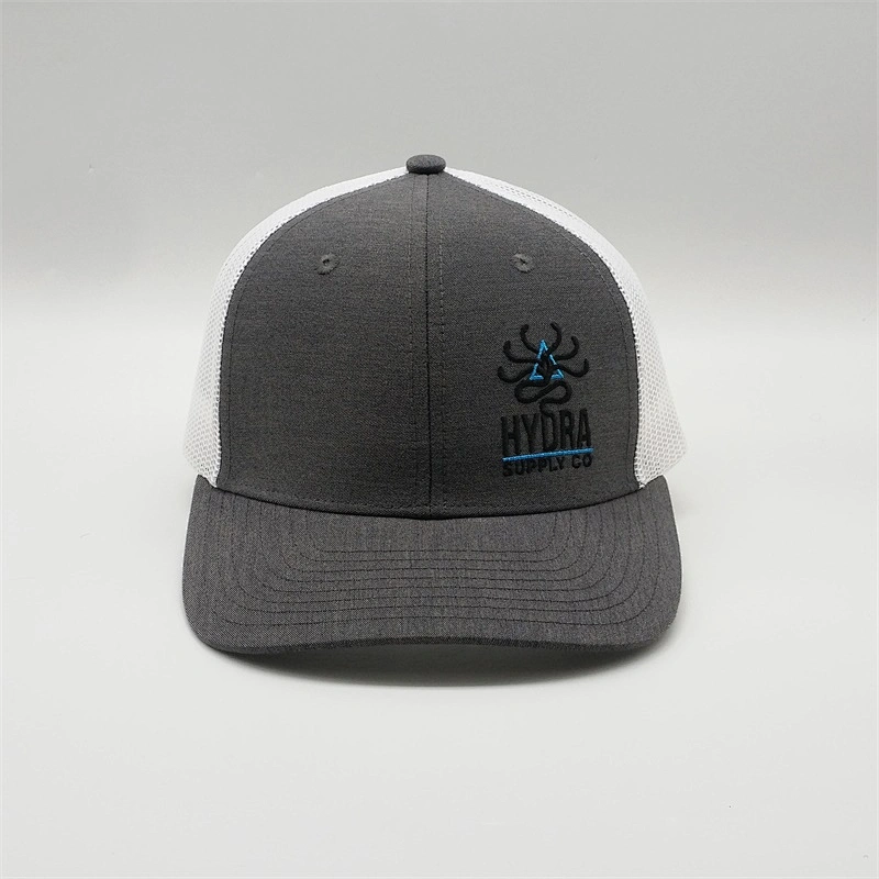 Wholesale Cheap Dry Fit Running Sport Trucker Hats,Plastic Snap Back Trucker Caps ,Gray Embroidery Custom Curve Bill Mesh Hats
