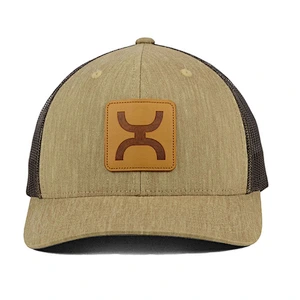Cheap Classic Customize 6 Panel Leather Patch Trucker Cap,Polyester Mesh Trucker Hats,Khaki Embossing Patch Hat
