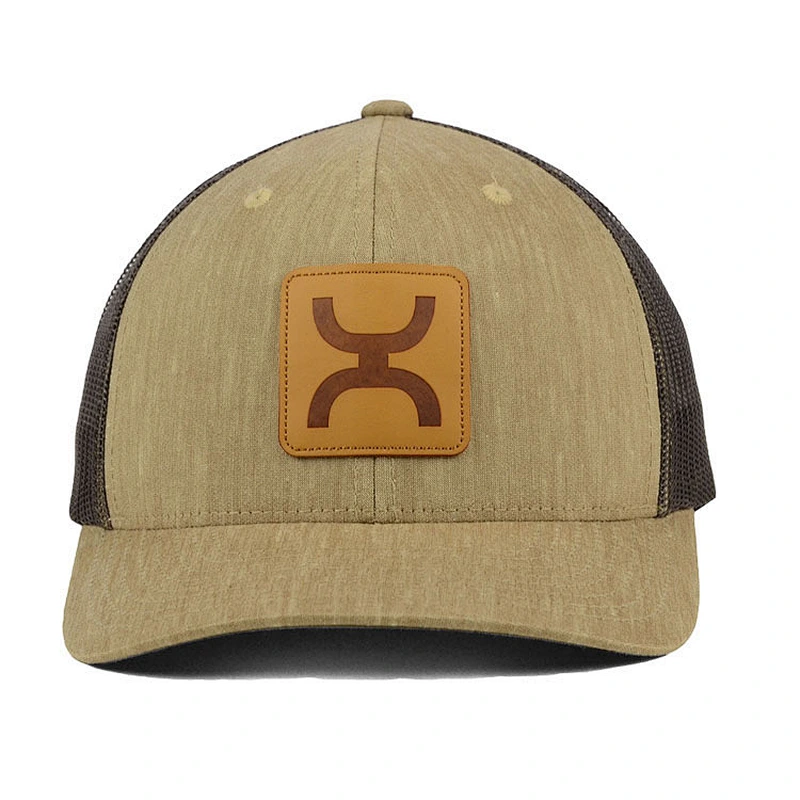 Cheap Classic Customize 6 Panel Leather Patch Trucker Cap,Polyester Mesh Trucker Hats,Khaki Embossing Patch Hat