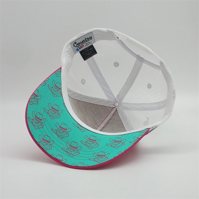 Custom Screen Printed Snapback Hat,Kids Girl Camper Turquois Band Trucker Cap,Child Pink Woven Label Embroider Trucker Hat