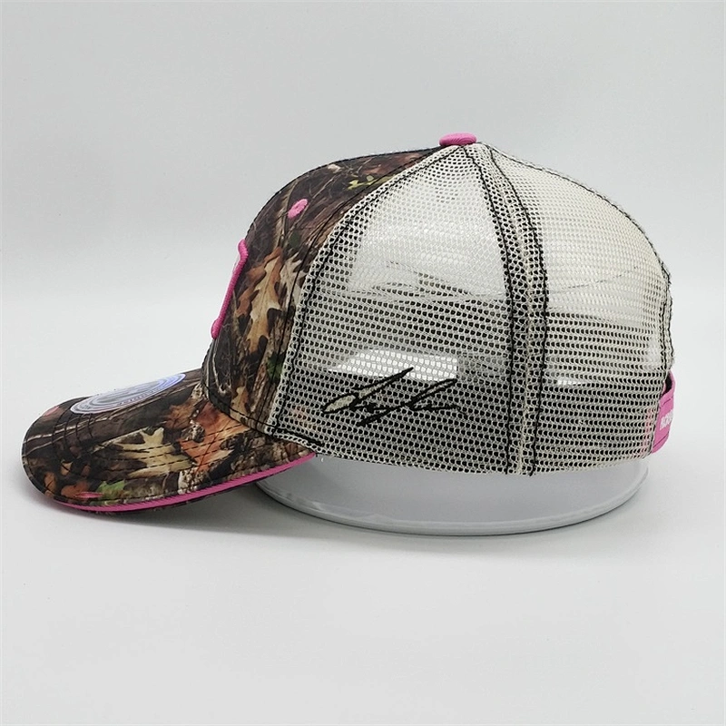 Factory Customised Real Tree Sandwich Brim Caps Pink Camo Trucker Hat With Embroidery