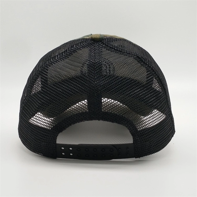 Custom camo 6 panel trucker caps,embroidery blank patches washed cap trucker hats,plastic snapback mesh trucker hat