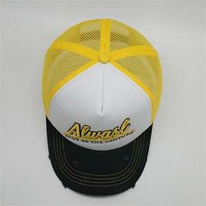 High Quality Custom Foam Trucker Hats,5 Panel Foam Yellow Plain Snapback Caps,Worn-out 3d Embroidery Distressed Trucker Hats