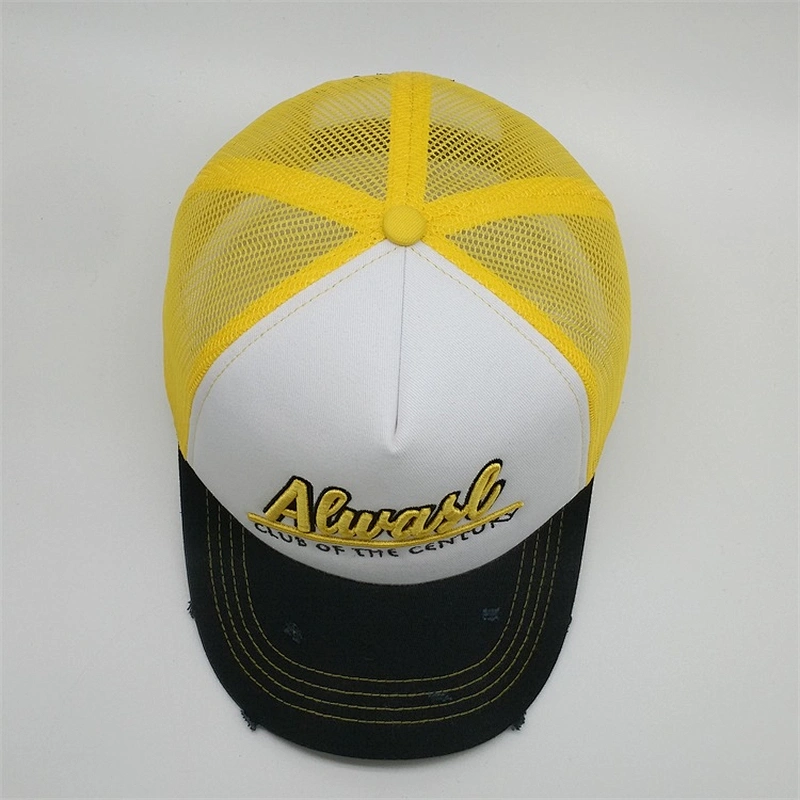 High Quality Custom Foam Trucker Hats,5 Panel Foam Yellow Plain Snapback Caps,Worn-out 3d Embroidery Distressed Trucker Hats