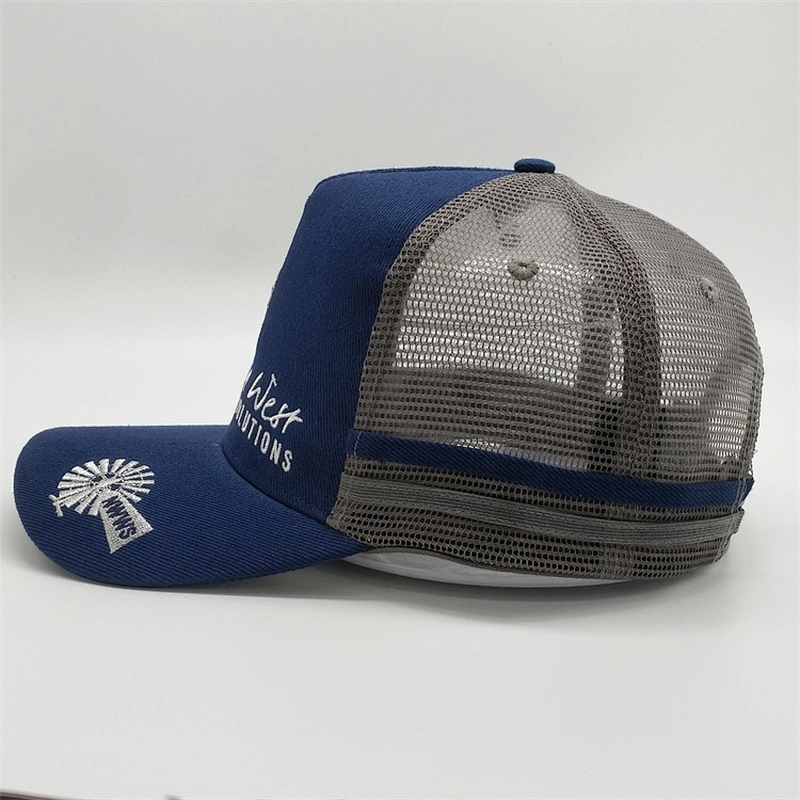 Newest 5 Panel Customised 80% Acrylic 20% Wool Blue Snapback Trucker Hats Caps With Embroidery