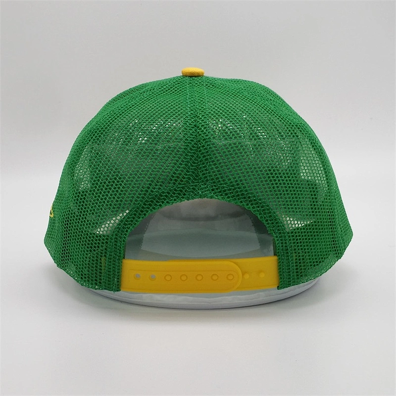 Custom 6 Panel 3d Puff Embroidery Snapback Hat,Adjustable Mesh Yellow Baseball Cap,Green Underbrim Two Tone Golf Trucker Hat