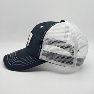 Newest Custom Cotton Fenway Embroidery Patch Logo White Plastic Buckle Two Tone Unstructured 6 Panel Trucker Cap Mesh Sports Hat