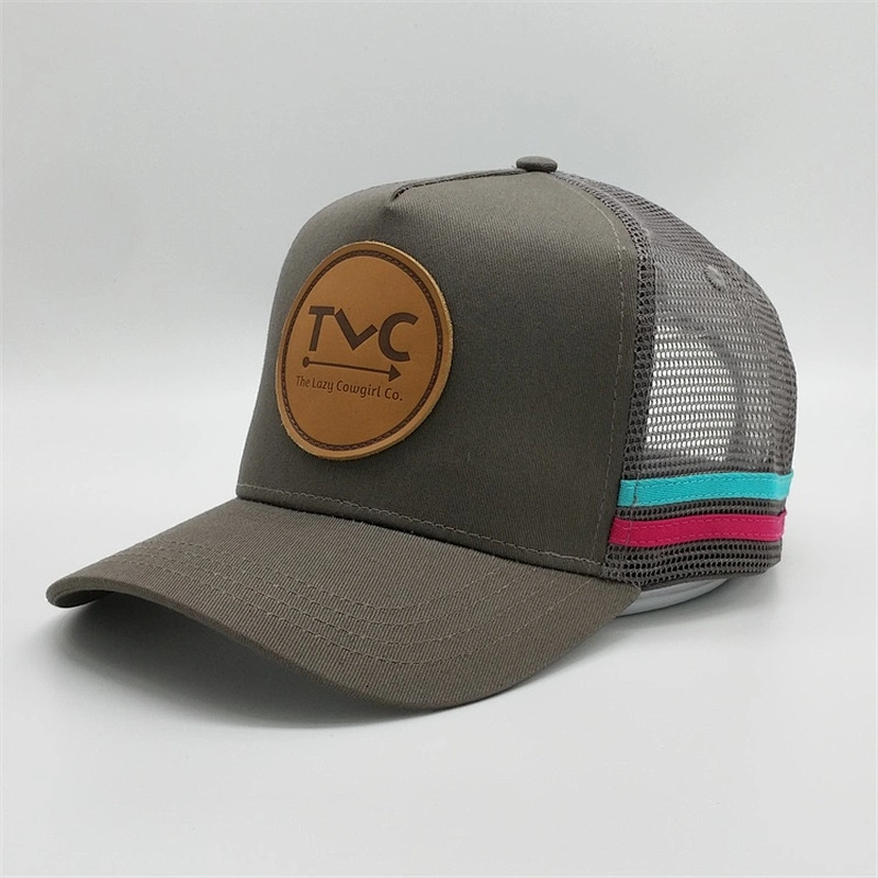 Wholesale Fancy Customised Snapback Plain Baseball Mesh Hats Trucker Caps With Leather Patch