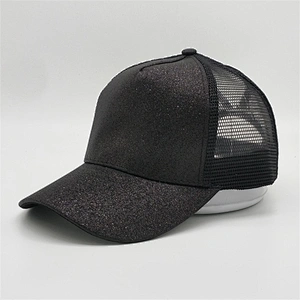2019 OEM Curved Brim Structured Front 5 Panel Ponytail Cap Sequins Glock Perfection Sunshade Sport Caps Mesh Trucker Hat
