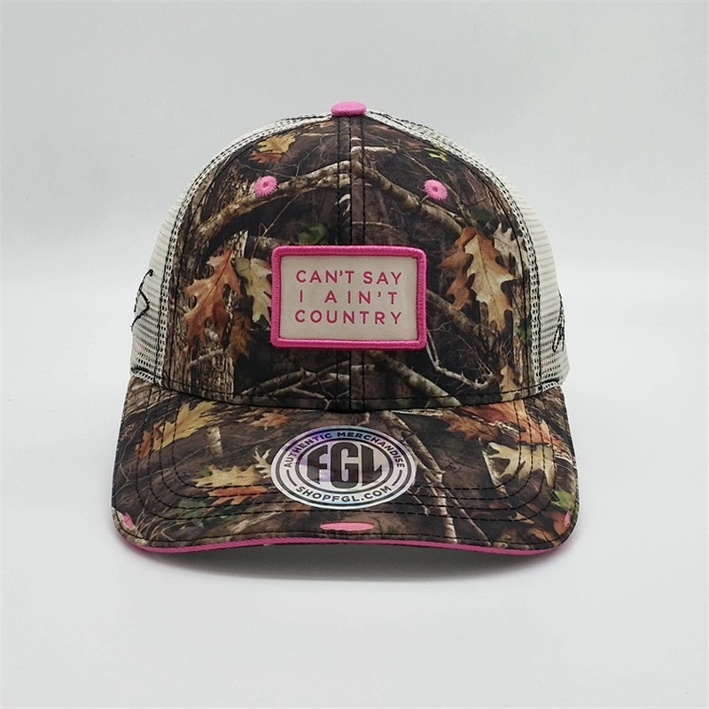 Factory Customised Real Tree Sandwich Brim Caps Pink Camo Trucker Hat With Embroidery