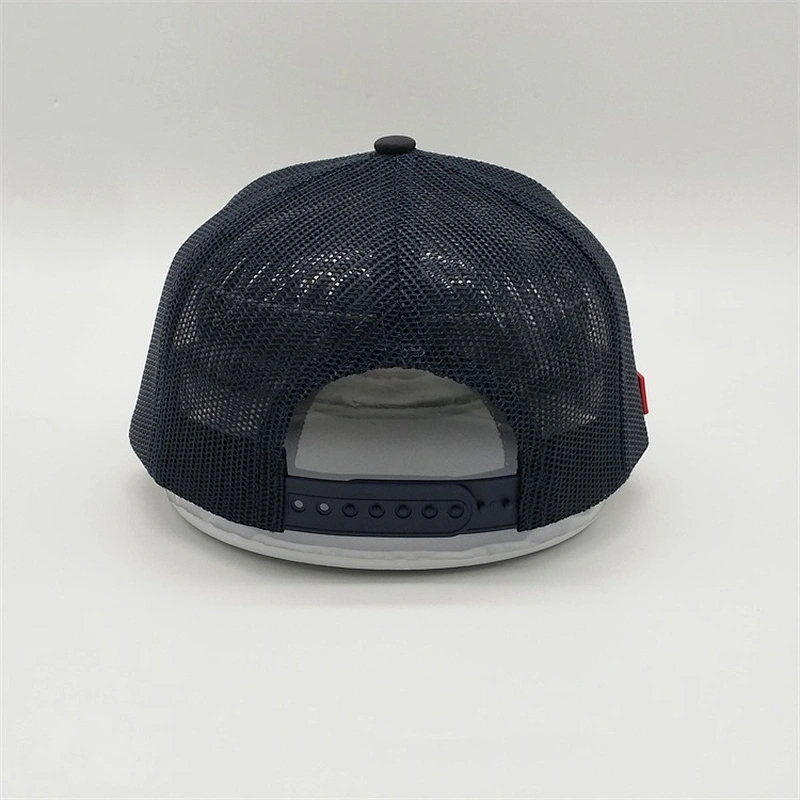 OEM Service Custom Brim Blank Snapback Cap, Navy Blue Mesh Trucker Hat,Plain Black Rubber Patch Flat Brim Hat
