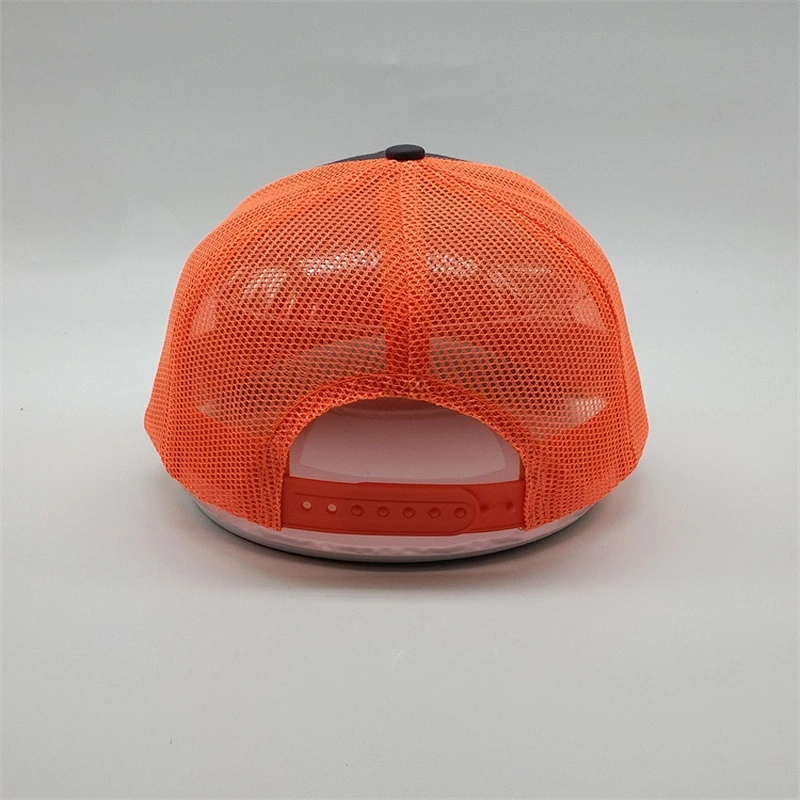 Personalized Custom Mens 6 Panel Embroidery Neon Orange Snapback Caps Mesh Trucker Hat For Sale