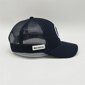 High Quality Navy Blue Trucker Snapback,  White 3D Embroidered Logo Mesh Caps Hat ,  Cotton PVC Rubber Patch Hat