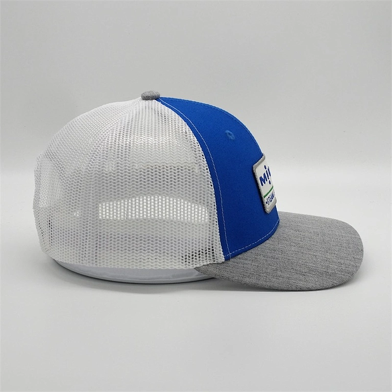 Wholesale Custom Mesh Royal Blue American Flag Snap Back Plastic Patch Hat Embroidery Trucker Cap With Rubber Patch